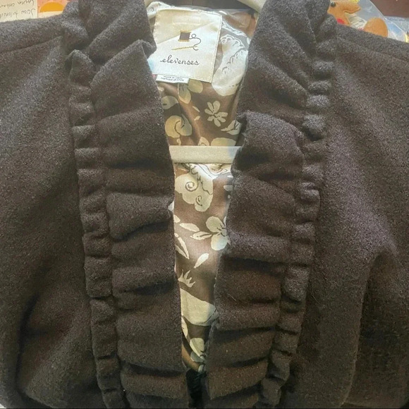 Elevenses Anthropologie Brown Wool Ruffle Collar Blazer Size 6 - Picture 4 of 7